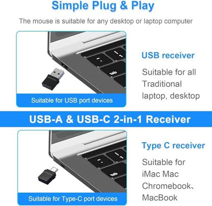 Rechargeable Bluetooth Mouse for Laptop,Wireless Mouse for MacBook air/mac/MacBook pro,Mouse jiggler Bluetooth 5.2/3.0 and 2.4GHz USB Type-C