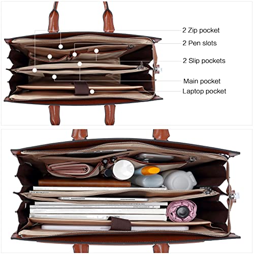 BOSTANTEN Briefcase for Women Laptop Tote 15.6 Inch Genuine Leather Handbag Work Bag Beige - color: A-beige&brown
