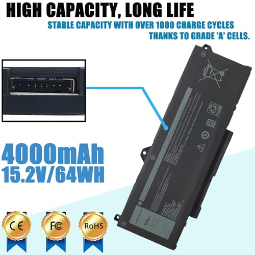 GRT01 Laptop Battery Compatible with Dell Latitude 14 5421 5431 15 5521 5531 Precision 3470 3561 3571 Alienware m17 R5 AMD Series 0R05P0 00P3TJ 0VXD57 0P3TJ R05P0 05RGW 4-Cell 15.2V 64Wh - style: GRT01