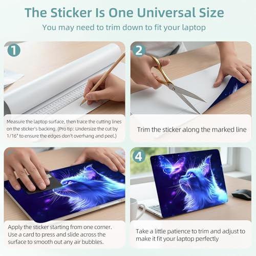 Universal Laptop Skin Decal, 3-Piece Vinyl Protector for 12 13 14 15.6" Notebook, Waterproof Anti-Scratch, Easy Trim & Bubble-Free Finish, Blue Butterfly and Luminescent Cat - color: Blue Butterfly and Luminescent Cat