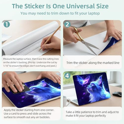 Universal Laptop Skin Decal, 3-Piece Vinyl Protector for 12 13 14 15.6" Notebook, Waterproof Anti-Scratch, Easy Trim & Bubble-Free Finish, Blue Butterfly and Luminescent Cat - color: Blue Butterfly and Luminescent Cat