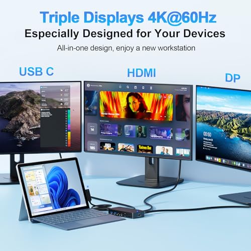 New Surface Thunderbolt 4 Dock Triple Displays 4K@60Hz HDMI+USB C+DP Compatible Surface Pro 12/11/10/9/8/X/7+/7, Surface Laptop 7/6/5/4/3, Surface Go 4/3/2/1, Surface Laptop Go 3/2/1, Surface Book 3/2