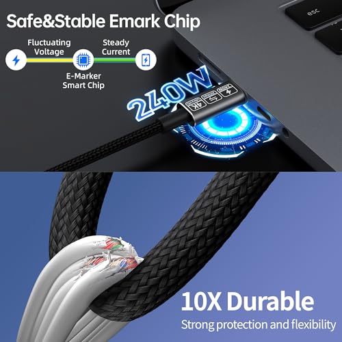 USB-C Cable - 4K Video & Power, 3.2 Gen 2, 20Gbps, 240W PD Fast Charging, 6.6FT Black - size: 6.6 ft