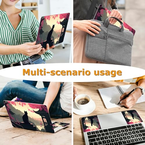 Universal Laptop Skin Sticker with 2 Wrist Pad Decals, 3-Piece Removable Vinyl Laptop Cover, Black Cat Landscape Waterproof Anti-Scratch, Easy-Trim Fit for 13.3" 14" 15.6" Laptops - color: Black Cat Landscape