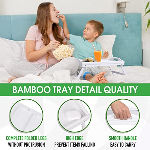 Artmeer Bed Tray Table with Foldable Legs,Bamboo Breakfast Tray with Handles Ideal for Sofa, Bed, Eating,Working,Used As Laptop Desk Snack Tray 2 Pack(White) - color: White-2 Pack