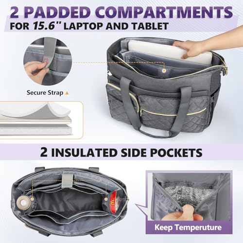 SDYSM Teacher Tote Bag 15.6 inch Laptop Bag Work Bags for Women Nurse Tote Professional Computer Messenger Shoulder Bags Laptop Briefcase for Office, College, Nursing, Grey - color: Grey