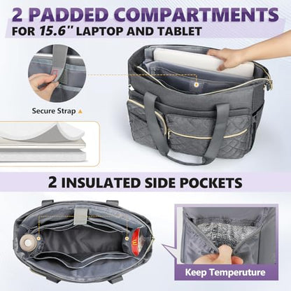 SDYSM Teacher Tote Bag 15.6 inch Laptop Bag Work Bags for Women Nurse Tote Professional Computer Messenger Shoulder Bags Laptop Briefcase for Office, College, Nursing, Grey - color: Grey
