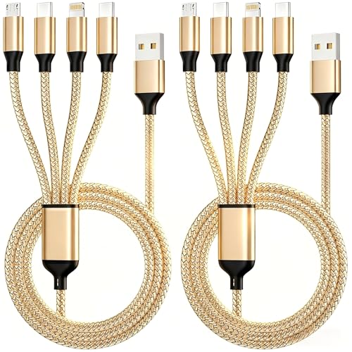 4 in 1 Dual Type C Multi Charging Cable, Charging Cord for Multiple Devices | 2Pack 5FT USB Charging Cable with 2 USB C/IP/Micro USB Charger, Phone Charger for iPhone 17-8/ Android/Pad and More,Lake Blue - color: Gold