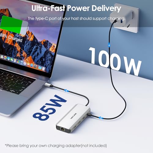 Laptop Docking Station,WAVLINK Triple Monitors Dock,Dual DisplayPort,HDMI | Single 8K@30Hz, 100W PD in, 3×USB-C/A 10Gb, 2.5G Ethernet, SD/TF and Mic/Audio, Compatible with Dell/HP/Lenovo, Windows Only