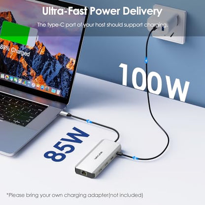 Laptop Docking Station,WAVLINK Triple Monitors Dock,Dual DisplayPort,HDMI | Single 8K@30Hz, 100W PD in, 3×USB-C/A 10Gb, 2.5G Ethernet, SD/TF and Mic/Audio, Compatible with Dell/HP/Lenovo, Windows Only