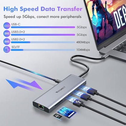 10-in-1 USB C Hub with 4K HDMI Adapter, SD/TF Card Reader, 100W PD Charging, 2 USB 3.0 Ports, and 2 usb2.0 Ports for MacBook Pro/Air, Dell XPS, Lenovo ThinkPad, etc. (8K HDMI Docking station) - style: 8K HDMI Docking station