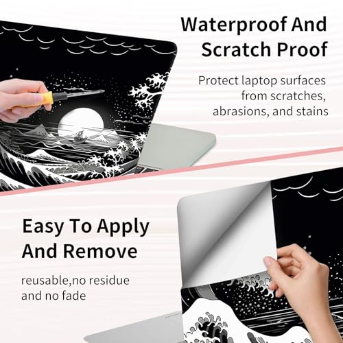 15.6 Inch Laptop Skin Sticker, Reusable Vinyl Cover Protector with 2 Wrist Pad Skins, Removable Waterproof Scratch-Resistant for 12-15.6 Inch Laptop Notebook,Great Wave - color: Great Wave