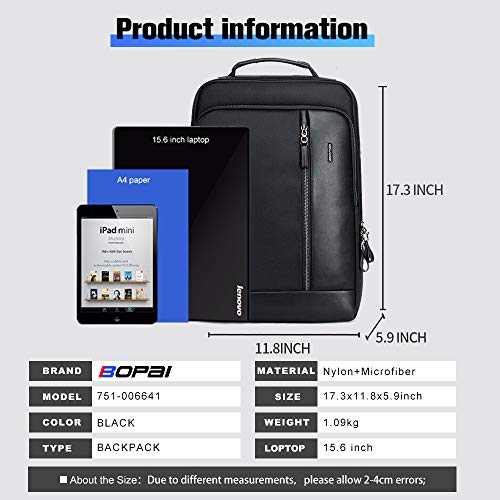 BOPai Intelligent expandable large Smart 15.6 inch Backpack Travel Friendly Water Resistant Anti-Theft Laptop Rucksack with USB Charging Business Laptop Backpack Men Black Multi-Functional - color: Black1