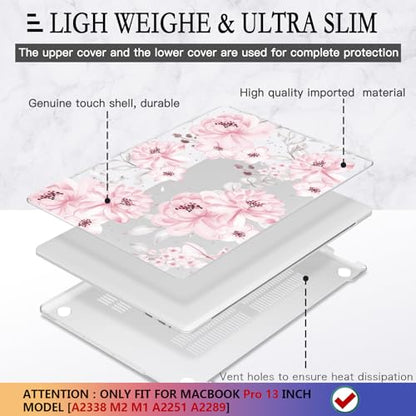 CISSOOK Compatible with MacBook Pro 13 inch Case M2 M1 Chip 2025-2016 Release A2338 A2251 A2289 A2159 A1989 A1706 Model with Touch Bar, Plastic Hard Shell Case +Keyboard Cover, Cute Pink Flower - color: Pro13inch-Cute Pink Flower