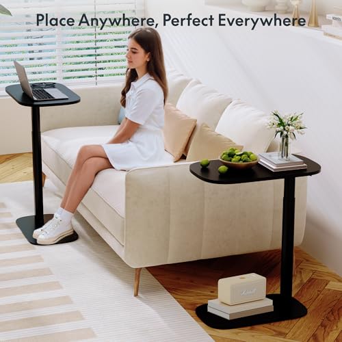 FLEXISPOT 24''Adjustable C Table Gas Spring Mobile Side End Table | Adjustable C table with Wheels, Bedside table for sofa and couch. Laptop Rolling Cart TV Tray, 23.6" W x 13.8" D,Black - color: Black, size: 24x14