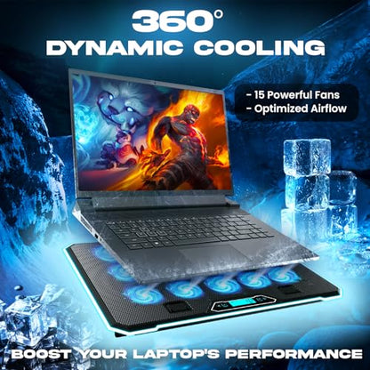 KLIM V15 Gaming Laptop Cooling Pad with 15 Fans + RGB Laptop Cooler + Adjustable Gaming Laptop Stand with Fan + Compatible up to 17 Inches + 2 USB Ports + Smartphone Holder + 5 Years Protection