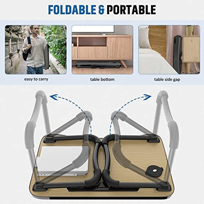 Zapuno Foldable Laptop Bed Table Multi-Function Lap Serving Tray Dining Table with Storage Drawer and Water Bottle Holder, Slot for Eating, Working on Couch/Sofa (Arc Shape) - color: Black