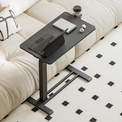 32''Large Medical Overbed Bedside Table with Wheels,Rolling Table | 31.5''x17.7'' Black Tabletop+Black Edging Pneumatic Tilting Desktop,Overbed Table with Hidden Casters for Hospital Use - color: Black+black, size: Large