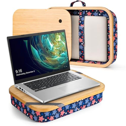 Mayjoy Bamboo Laptop Lap Desk with Storage, Removable Cover, Navy Star | Use laptops up to 15.6” on the bamboo top; store tablets, notebooks, mouse, cables, and pens inside. - color: Navy Star
