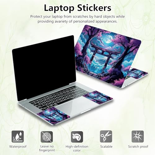 Laptop Skin Sticker Decal, Universal Reusable Vinyl Laptop Cover for 12" 13" 13.3" 14" 15" 15.4" 15.6" Notebook PC, Reusable Waterproof Scratch-Resistant with 2 Wrist Pads,Japan Sakura Blooms Moon - color: Japan Sakura Blooms Moon