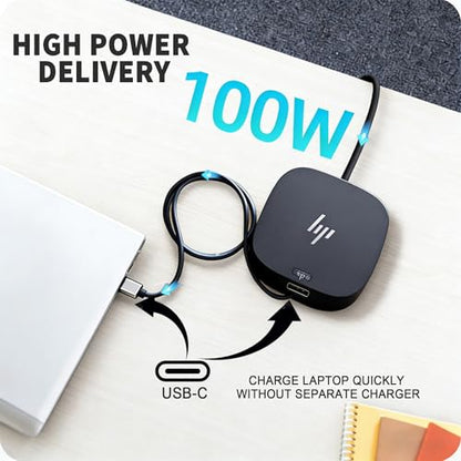 HP Docking Station for Laptop Dual Monitor,HP USB-C G5 Dock with 120W AC Adapter,Bundle with USB-C/HDMI/DP Cables (Renewed)