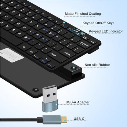 Ultra-Slim 78keys USB-C Mini Wired Keyboard with Media Hotkeys for Apple Mac Pro, MacBook 56Pro/ iMac, Air, Mac Mini, Laptop Computers, Windows Desktop PC 11/10/8/7, With USB-C to A OTG Adapter, Black - color: Black, size: USB-C & Adapter