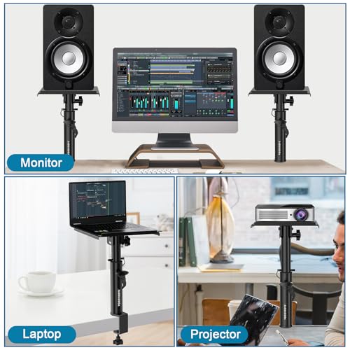 Vondynote Pair of Studio Monitor Stands Desk Clamp Speaker Stands 12°Tilt | Heavy Duty, 10.4"-15.4" Height Adjustable, for Monitor Speakers Laptop Projector CD Player
