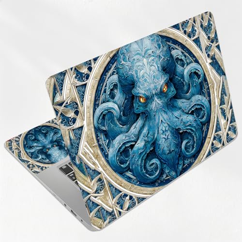 Blue Kraken Octopus Medallion Nautical Universal Laptop Skin Sticker 3PCS,Protective Decal Trim-to-Fit 11.6" 13.3" 14" 15.6" Laptop Vinyl Cover,Removable Anti-Scratch Computer Decal Protector - color: Blue Kraken Octopus Medallion Nautical
