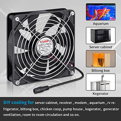 Wathai 140mm AC Fan 110V 120V Variable Speed for Reptile Cabinet Cooling | Variable speed 140x25mm AC plug fan delivers 105 CFM airflow. Ideal ventilation for DIY biltong box, reptile cage cabinet - size: 140mm