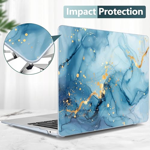 DONGKE for MacBook Air 13 Inch Case 2021-2018, Compatible with A2337 M1 A2179 A1932 Support Retina Display & Touch ID, Hard Shell Plastic Cover with Keyboard Skin - Blue Marble - color: Blue Marble