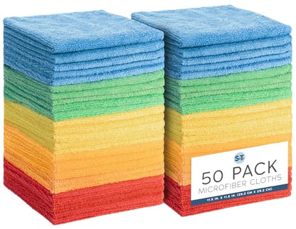 S&T INC. Microfiber Cleaning Cloth, 50 Pack, 11.5" x 11.5" | Bulk Cleaning Cloth for Home and Car, Reusable and Multi-Purpose Cleaning Rags for Business, Machine Washable - size: 50 Pack