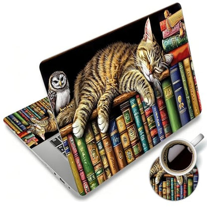 Laptop Skin Sticker Decal 12"-15.6" Universal Laptop/Notebook/Netbook Vinyl - Waterproof Scratch Resistant,Fits HP Dell Lenovo MacBook,2 Free Wrist Pads,Easy Apply & Remove,Cat Bookshelf - color: Cat Bookshelf