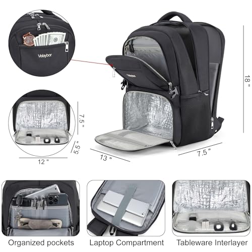 Insulated Lunch Backpack Fit 17" Laptop with Cooler Compartment | 2 In 1 Work Backpack with Lunch Box, Lunch Compartment, Water-Resistant, Lightweight, College Couputer Bag, Men & Women - color: Black