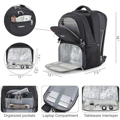 Insulated Lunch Backpack Fit 17" Laptop with Cooler Compartment | 2 In 1 Work Backpack with Lunch Box, Lunch Compartment, Water-Resistant, Lightweight, College Couputer Bag, Men & Women - color: Black