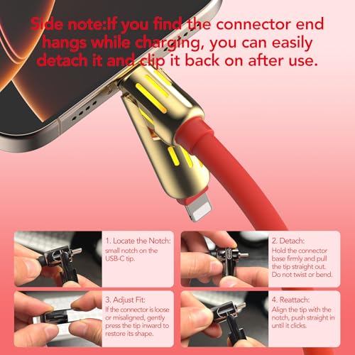MFish 240W 4-in-1 Charging Cable with Carrying Case, 6.6FT Fast Charger USB-A & USB-C to USB-C/Lightning, for iPhone 17/16/15/14, MacBook, iPad, Samsung S25/S24 (Red, 6.6Ft) - color: Red, size: 6.6Ft