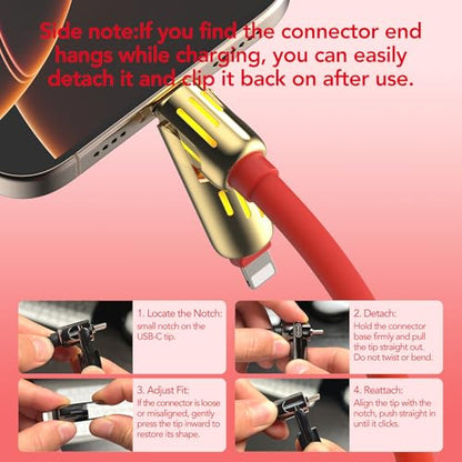 MFish 240W 4-in-1 Charging Cable with Carrying Case, 6.6FT Fast Charger USB-A & USB-C to USB-C/Lightning, for iPhone 17/16/15/14, MacBook, iPad, Samsung S25/S24 (Red, 6.6Ft) - color: Red, size: 6.6Ft