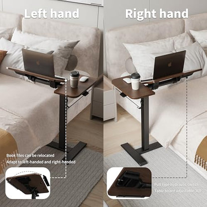ETHU Overbed Table with Tilting Top, Medical Table with Wheel Height Adjustable - Laptop Bedside Table with Locking Wheels for Hospital, Home, and Office (Walnut) - color: Black