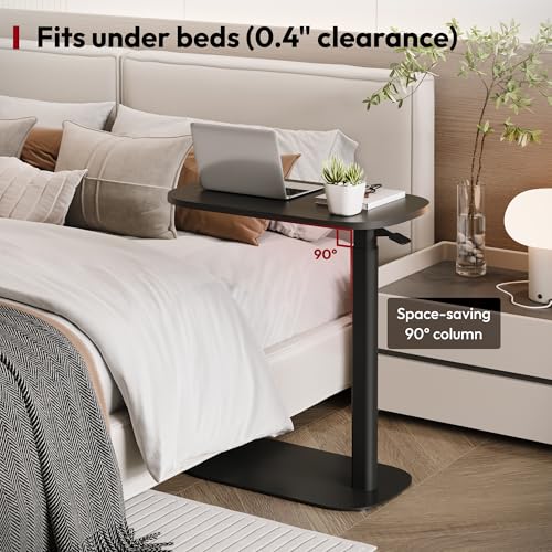 SANODESK 24''Pneumatic Adjustable Overbed Bedside Table with Hidden Casters | Medical Mobile Side End Table Laptop Computer Standing Desk Cart with Tray, Hospital and Home Use(23.6" W x 13.8" D,Black) - color: Black, size: Xsmall