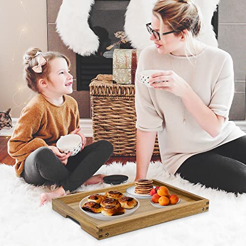 VaeFae Acacia Bed Table Tray, Wooden Breakfast Tray with Folding Legs, Bed Tray for Eating and Laptop, Eating Trays for Bedroom - size: Medium