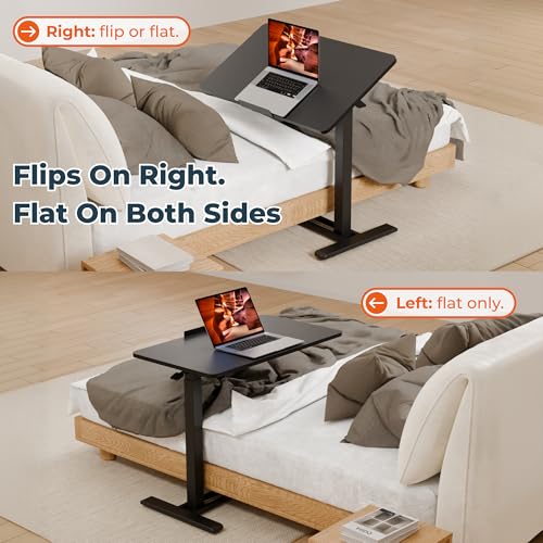28''Pneumatic Overbed 90°Tilting Bedside Table,Small Standing Desk | 27.6" W x 15.7" D, Black Rolling Bedside Table,Hospital BedTable,Medical Bedside Table,Overbed Table with Wheels,Mobile Desk - color: Black, size: 2816