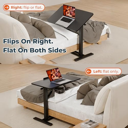 28''Pneumatic Overbed 90°Tilting Bedside Table,Small Standing Desk | 27.6" W x 15.7" D, Black Rolling Bedside Table,Hospital BedTable,Medical Bedside Table,Overbed Table with Wheels,Mobile Desk - color: Black, size: 2816