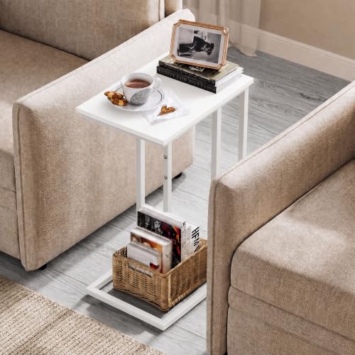 WLIVE Side Table, C Shaped End Table for Couch, Sofa and Bed, Large Desktop C Table for Living Room, Bedroom, Creamy White - color: White