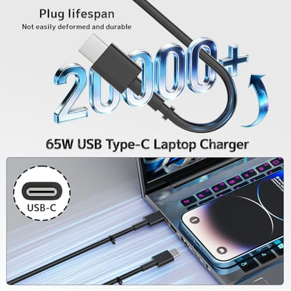 Slim 65W USB Type C Laptop Charger Compatible with Dell Computer Adapter | Latitude 5420 5430 5440 5450 5550 5520 7320 Inspiron 14 7425 16 7620 Chromebook 3100 3400 XPS 13 7390 2-in-1 Power Supply