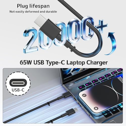 65W 45W Watt Slim USB Type C Laptop Charger Replacement for Dell Computer | Inspiron 14 7425 16 7620 Latitude 5420 5430 5450 5440 5520 5550 7320 XPS 13 7390 2-in-1 Chromebook 3100 3400 Power Adapter