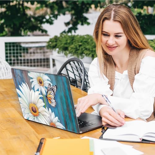 Laptop Skin Sticker Decal, Universal Reusable Vinyl Laptop Cover for 12" 13" 13.3" 14" 15" 15.4" 15.6" Notebook PC, Reusable Waterproof Scratch-Resistant with 2 Wrist Pads,Wood Chrysanthemum - color: Wood Chrysanthemum