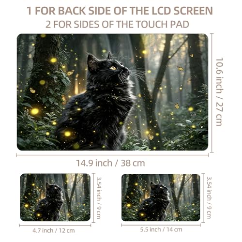 Universal Laptop Skin Sticker for 12/13/14/15.6 Inch Laptops, Reusable Vinyl Laptop Decal Cover, Waterproof Scratch Resistant Notebook Skin with 2 Wrist Pads,Firefly Forest Cat - color: Firefly Forest Cat