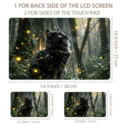 Universal Laptop Skin Sticker for 12/13/14/15.6 Inch Laptops, Reusable Vinyl Laptop Decal Cover, Waterproof Scratch Resistant Notebook Skin with 2 Wrist Pads,Firefly Forest Cat - color: Firefly Forest Cat