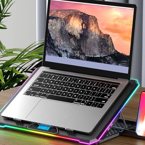 LICAEVEY Gaming Laptop Cooling Pad, 8 Levels Height Adjustable, RGB Lighting, 2 USB Ports RGB Lights 12-19 Inch Laptop Cooler with 3C Adapter, Quiet Operation Rugged Design for Gaming (14 Fans)