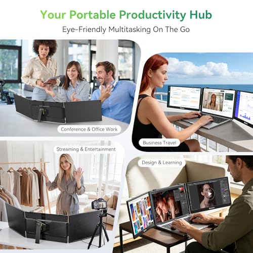 Blackview Laptop Screen Extender, 14" 1080P FHD IPS Triple Portable Monitor, Ultra-Slim Travel Dual Monitor Fit for 13"-17.3" Laptops, USB-C Plug&Play Extended Screen for Windows/Mac/Android/Switch | TÜV SÜD Certified Eye Health Protection - 1080P FHD IPS