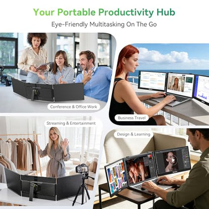 Blackview Laptop Screen Extender, 14" 1080P FHD IPS Triple Portable Monitor, Ultra-Slim Travel Dual Monitor Fit for 13"-17.3" Laptops, USB-C Plug&Play Extended Screen for Windows/Mac/Android/Switch | TÜV SÜD Certified Eye Health Protection - 1080P FHD IPS
